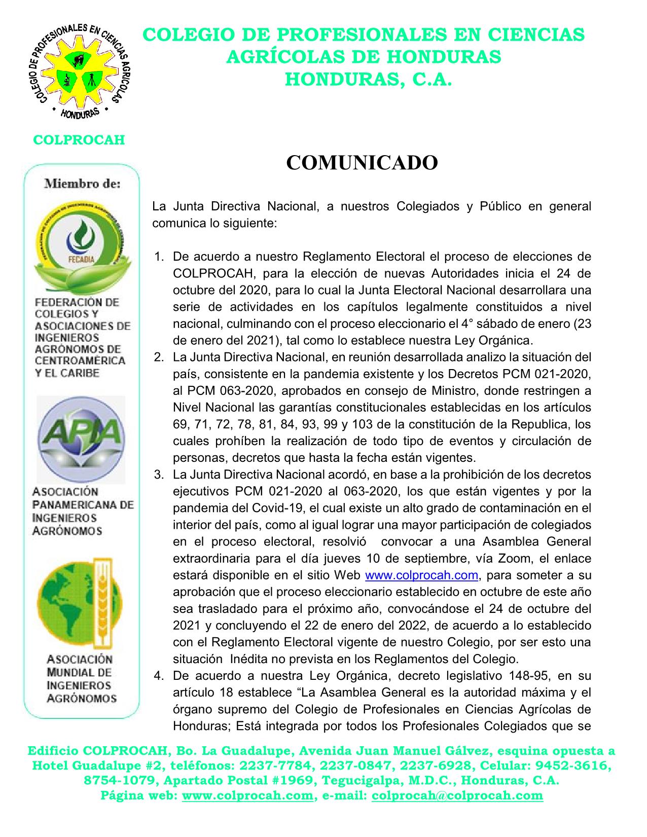 Comunicado Colprocah