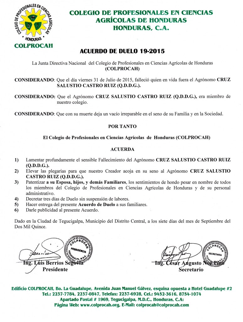 019-2015 Acuerdo de Duelo CRUZ SALUSTIO CASTRO RUIZ